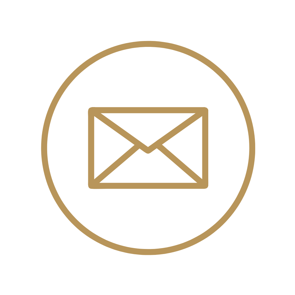 Outline of an envelope inside a circular border.