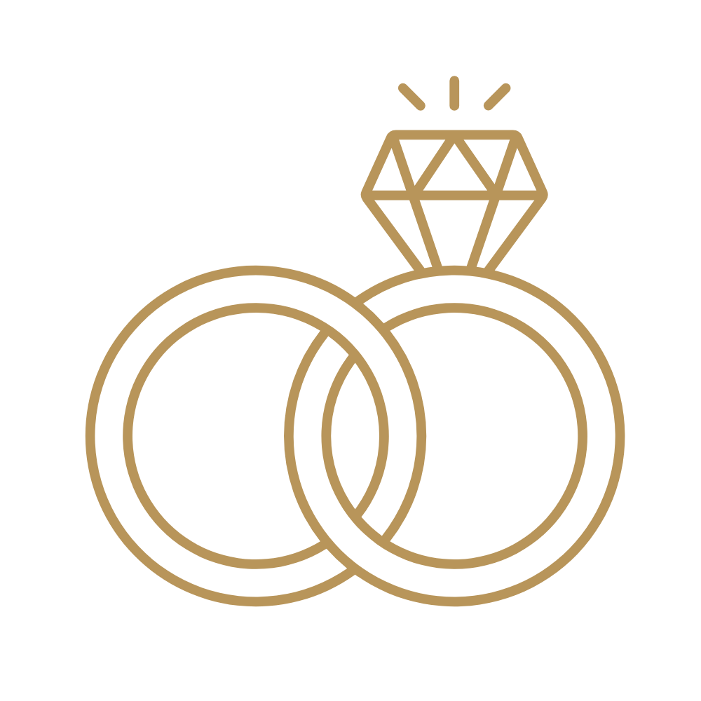 Outline of two wedding rings and a diamond ring in gold color