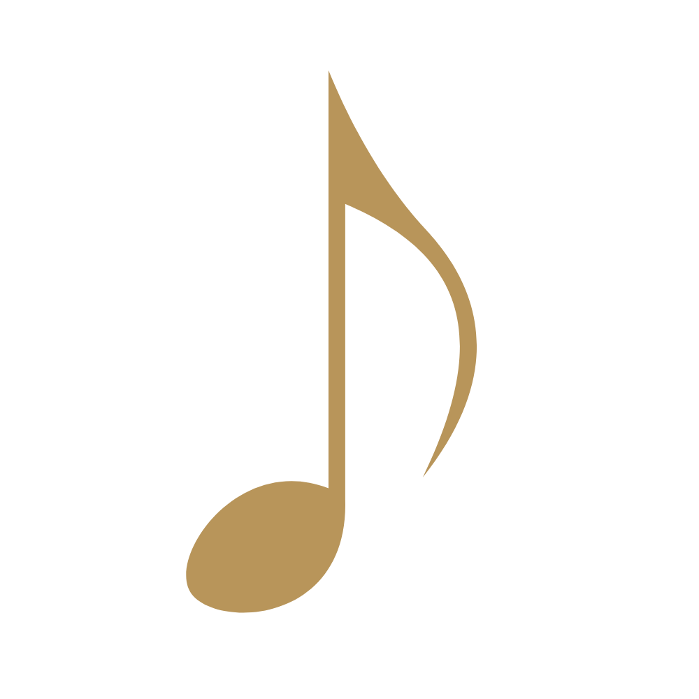 Gold musical note icon on a black background