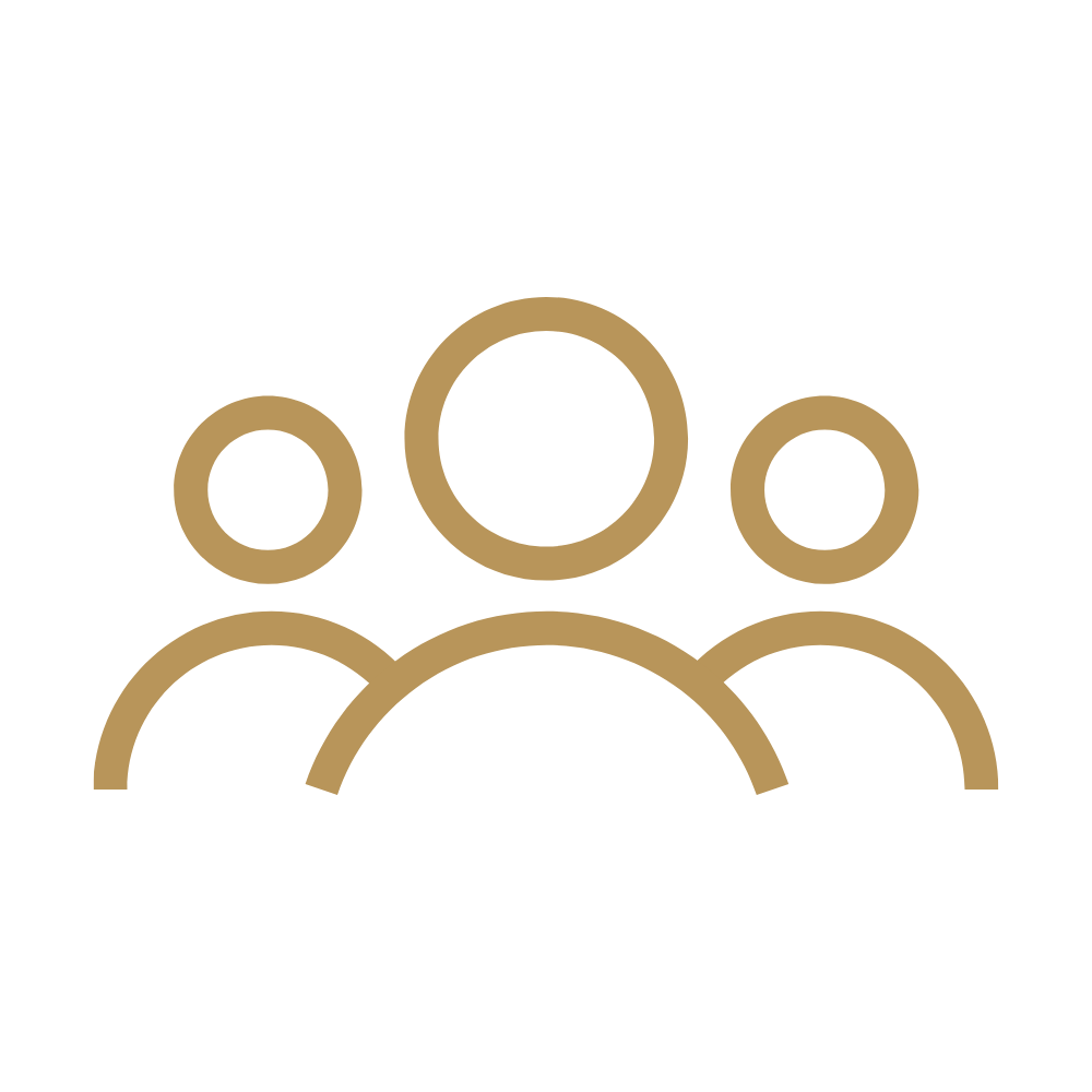 Icon of three people in gold color on a black background