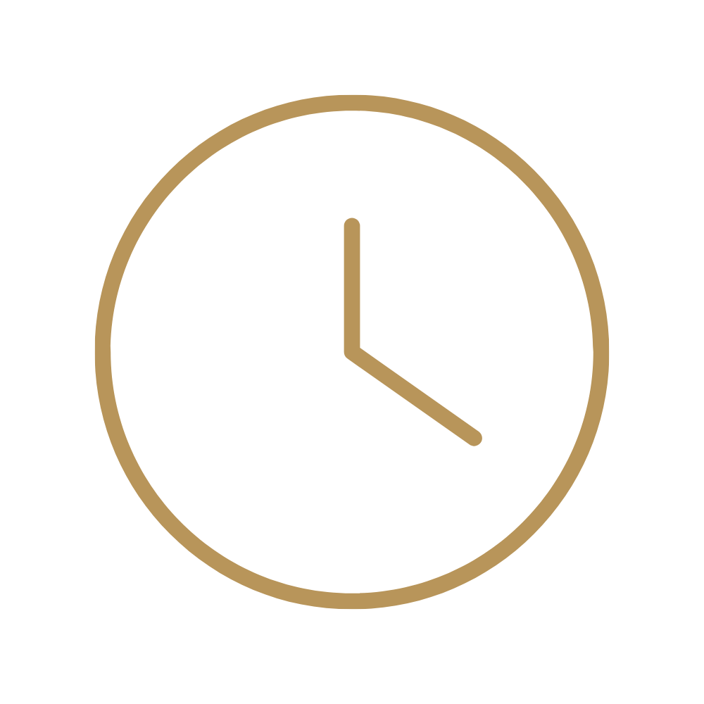 A clock showing the time as 3:00 with a beige outline and hands on a black background.