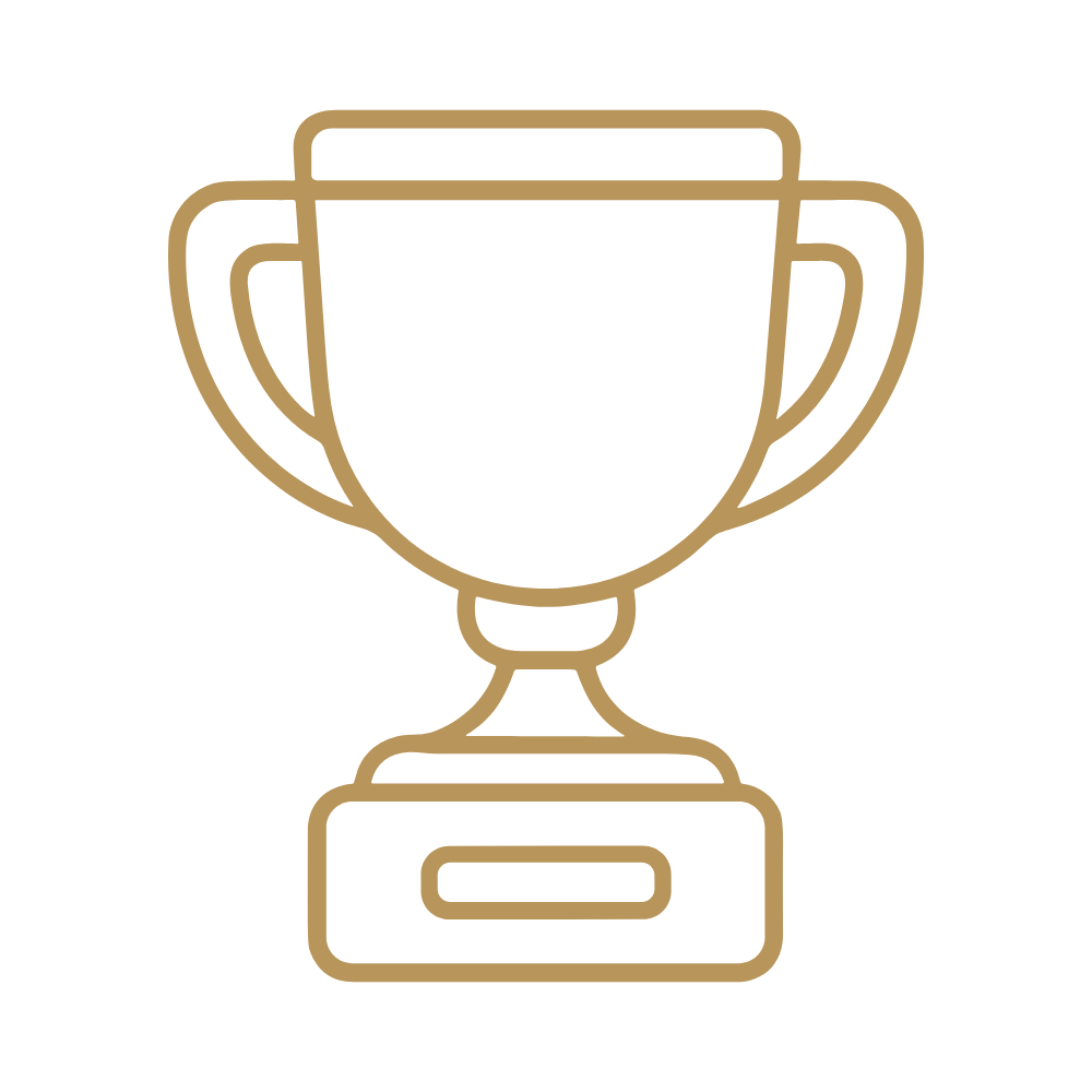 Gold outline of a trophy on a black background.