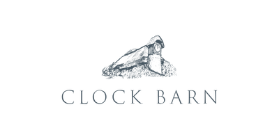 Logo of Clock Barn featuring a silhouette of a clock tower and the text 'Clock Barn' underneath.