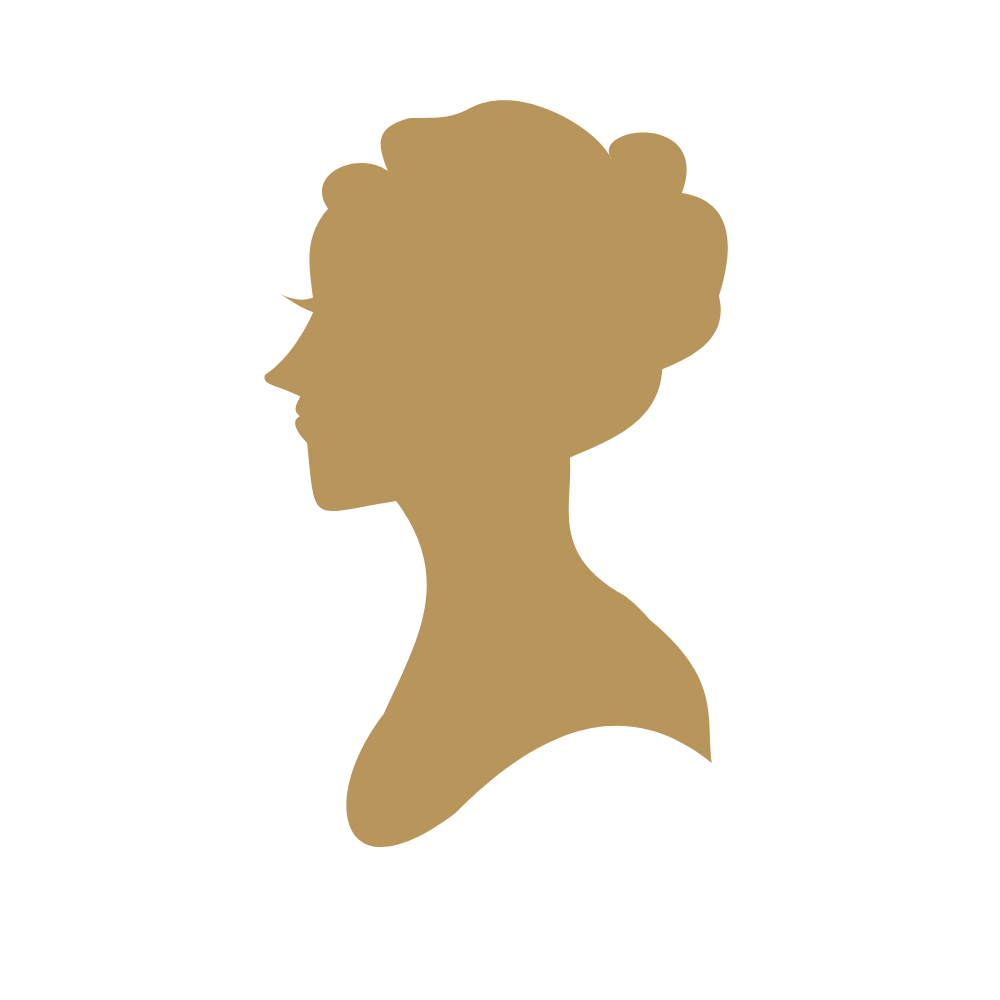 Silhouette of a woman with short hair facing left.