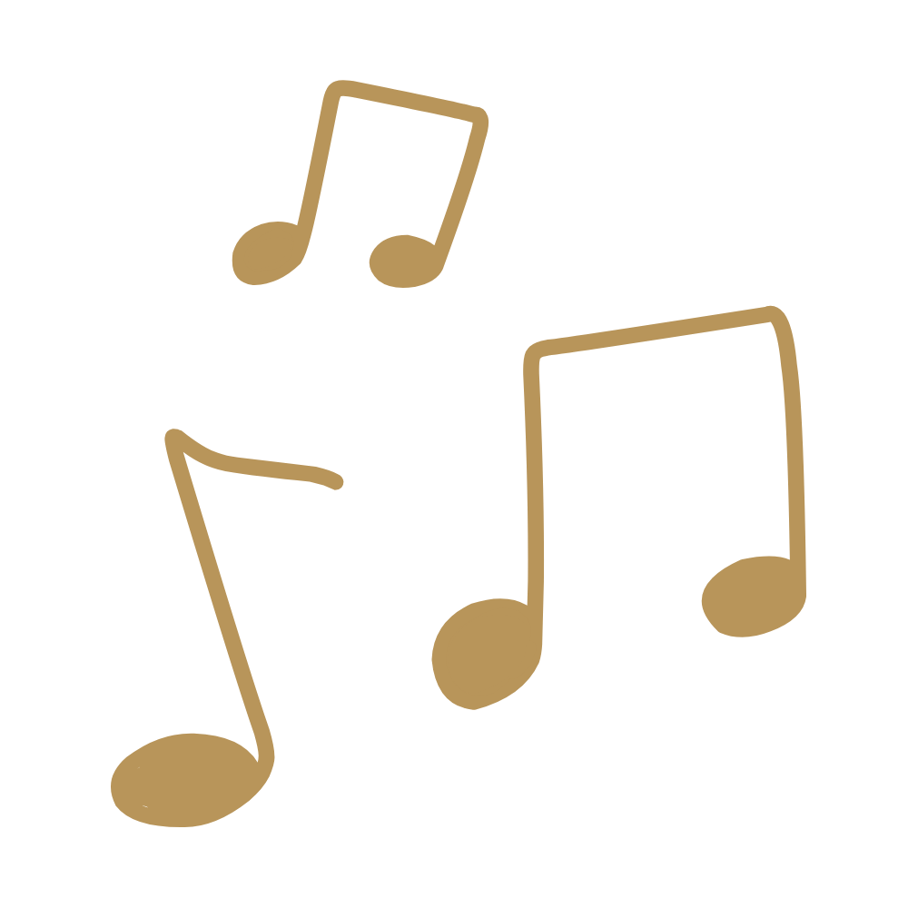 Golden musical notes on a black background.