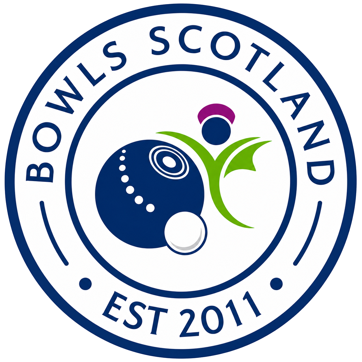 Logo of Bowlows Scotland, featuring a stylized person, a green leaf, and a bowling ball with a white ball, encircled by the text "Bowlows Scotland EST 2011."
