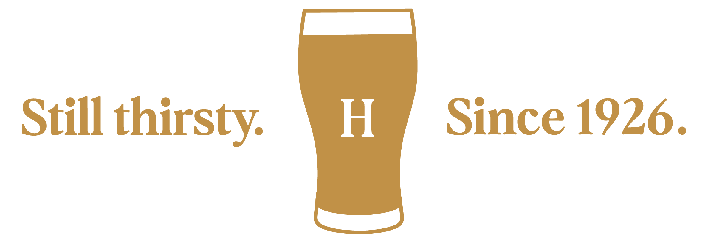 Logo mit einem Bierglas in der Mitte, die Aufschrift 'Still thirsty. Since 1926' links und rechts davon.