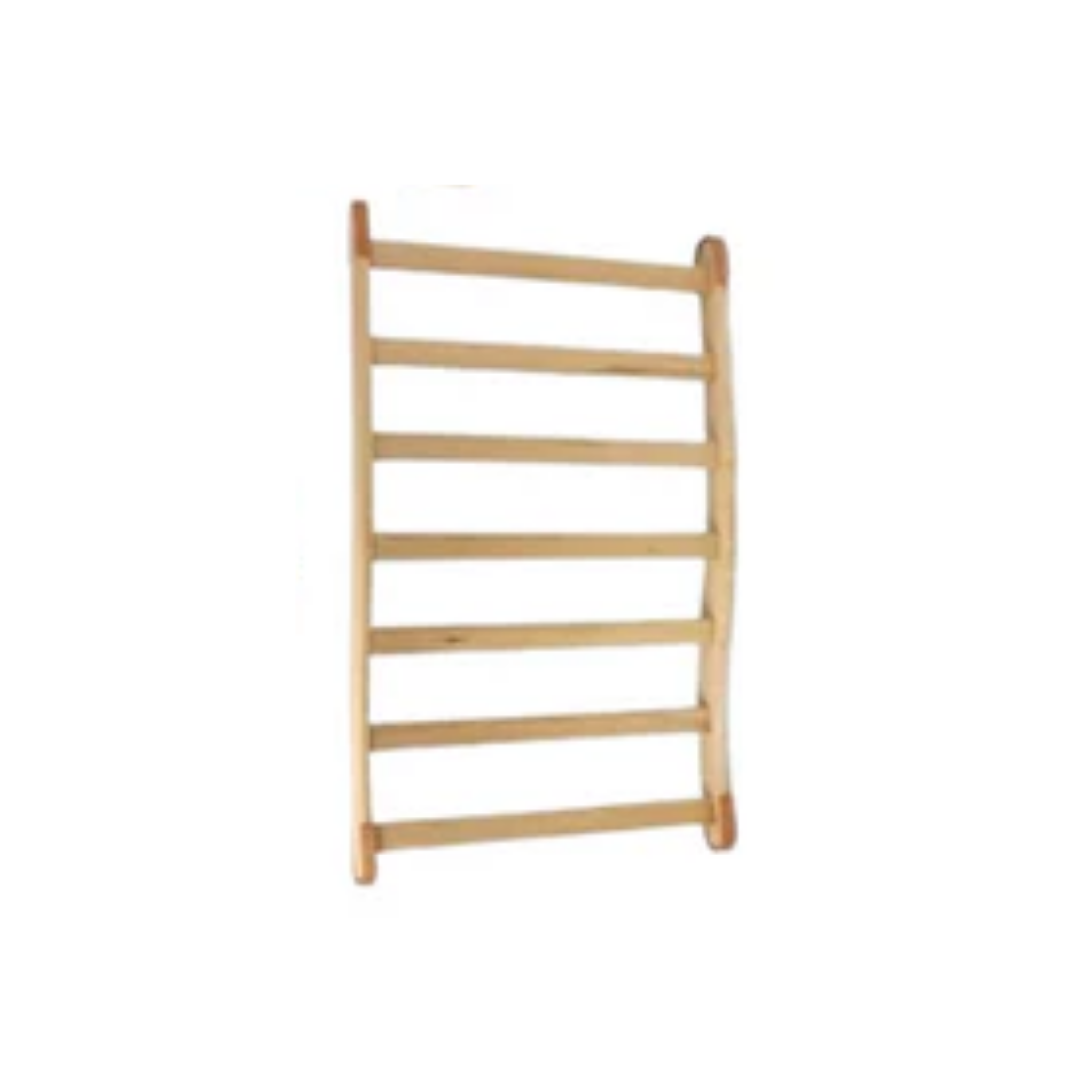 A wooden ladder with horizontal rungs and vertical side pieces, likely used for climbing or as furniture.