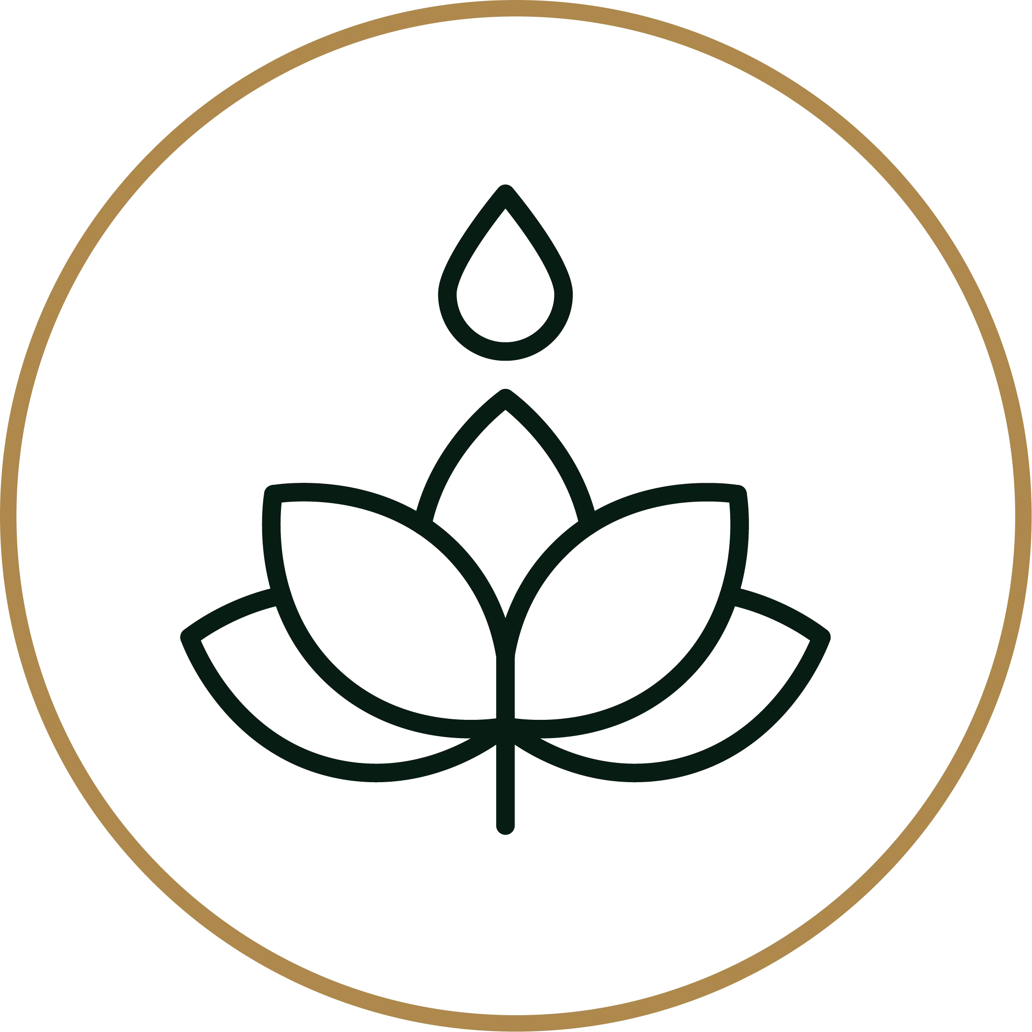 Pixelated black and white logo featuring a droplet shape above a stylized leaf, encased within a circular border.