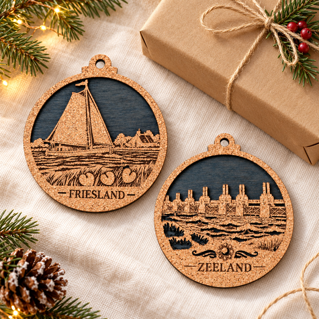 Dutch ornaments beside a wrapped kraft gift-3.png
