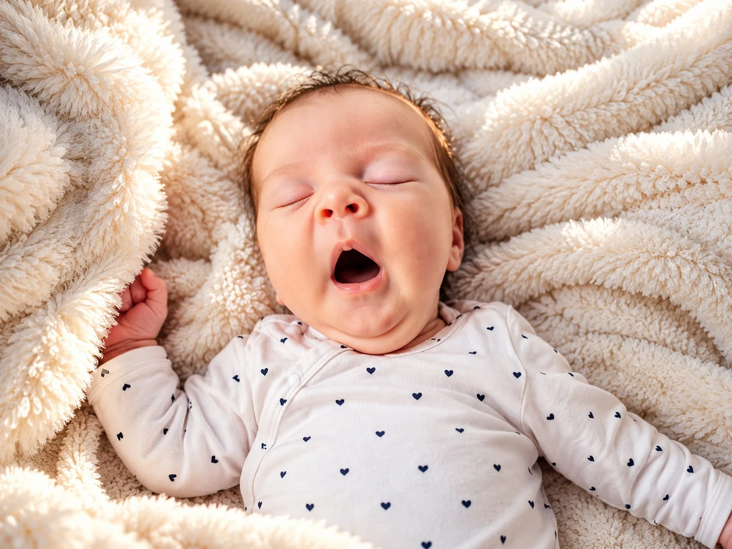 Gapende baby op witte deken - lifestyle fotografie MJP Fotografie.jpg
