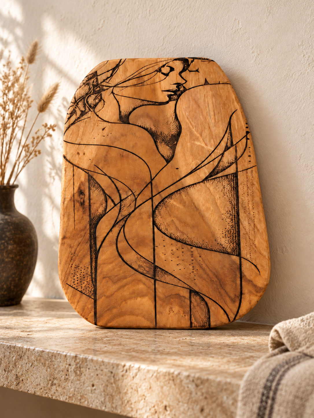Houten kunstplaque in warm interieur-2.png