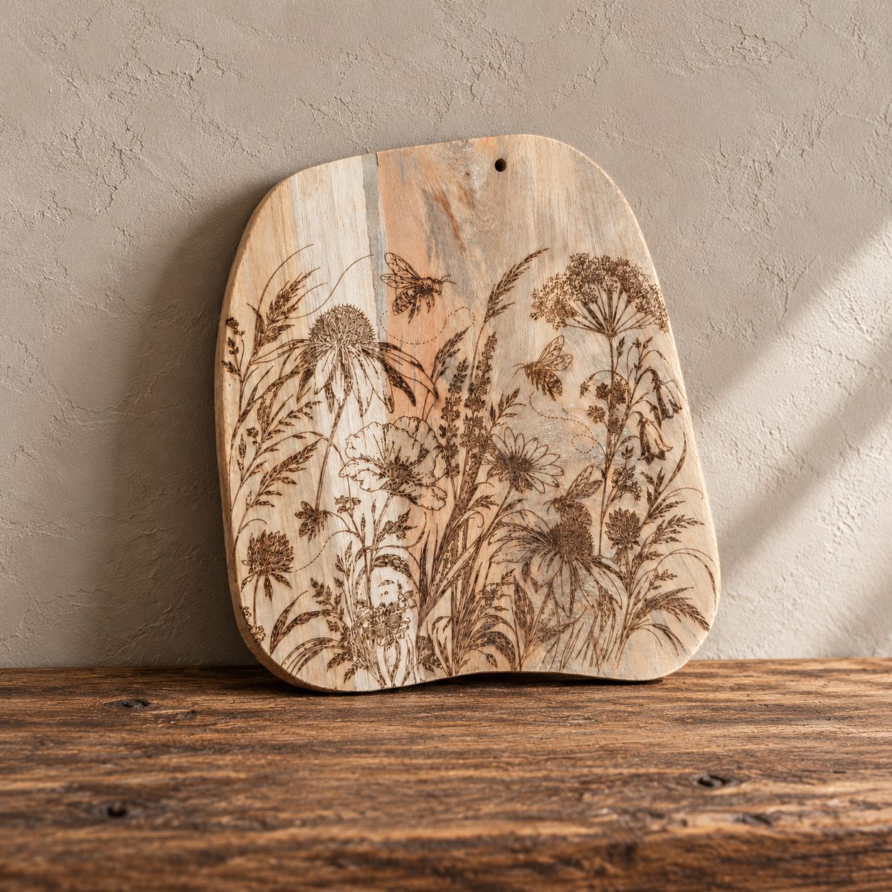 Botanische Wandkunst WIld FLowers Hout gegraveer door MJP Fotografie sfeerbeeld (2).png