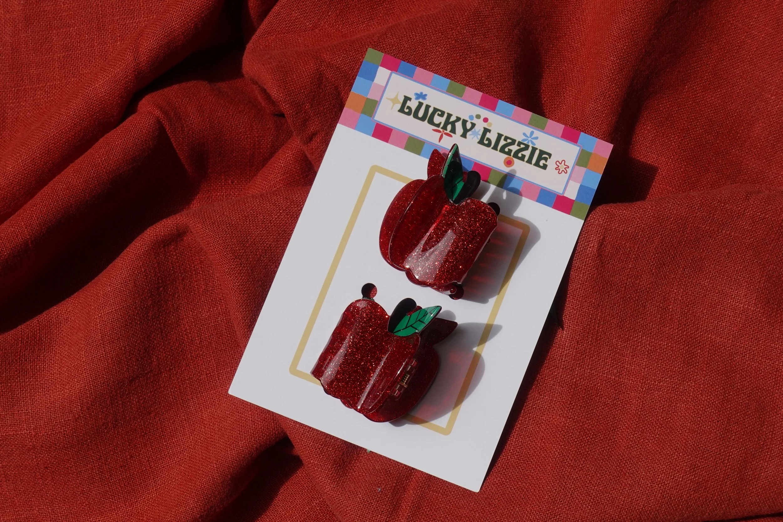 Lucky Lizzie Pair of Apple Hairclips