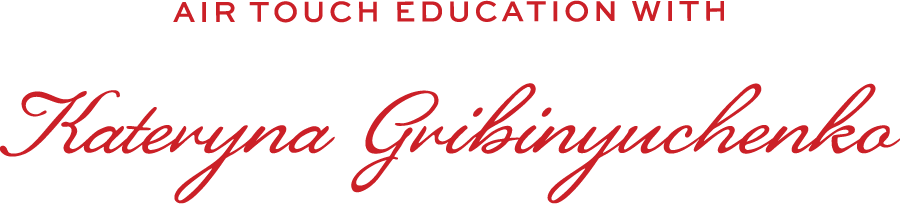 Text that reads: 'AIR TOUCH EDUCATION WITH Kateryna Gribinyuchenko' in red and black on a dark background.