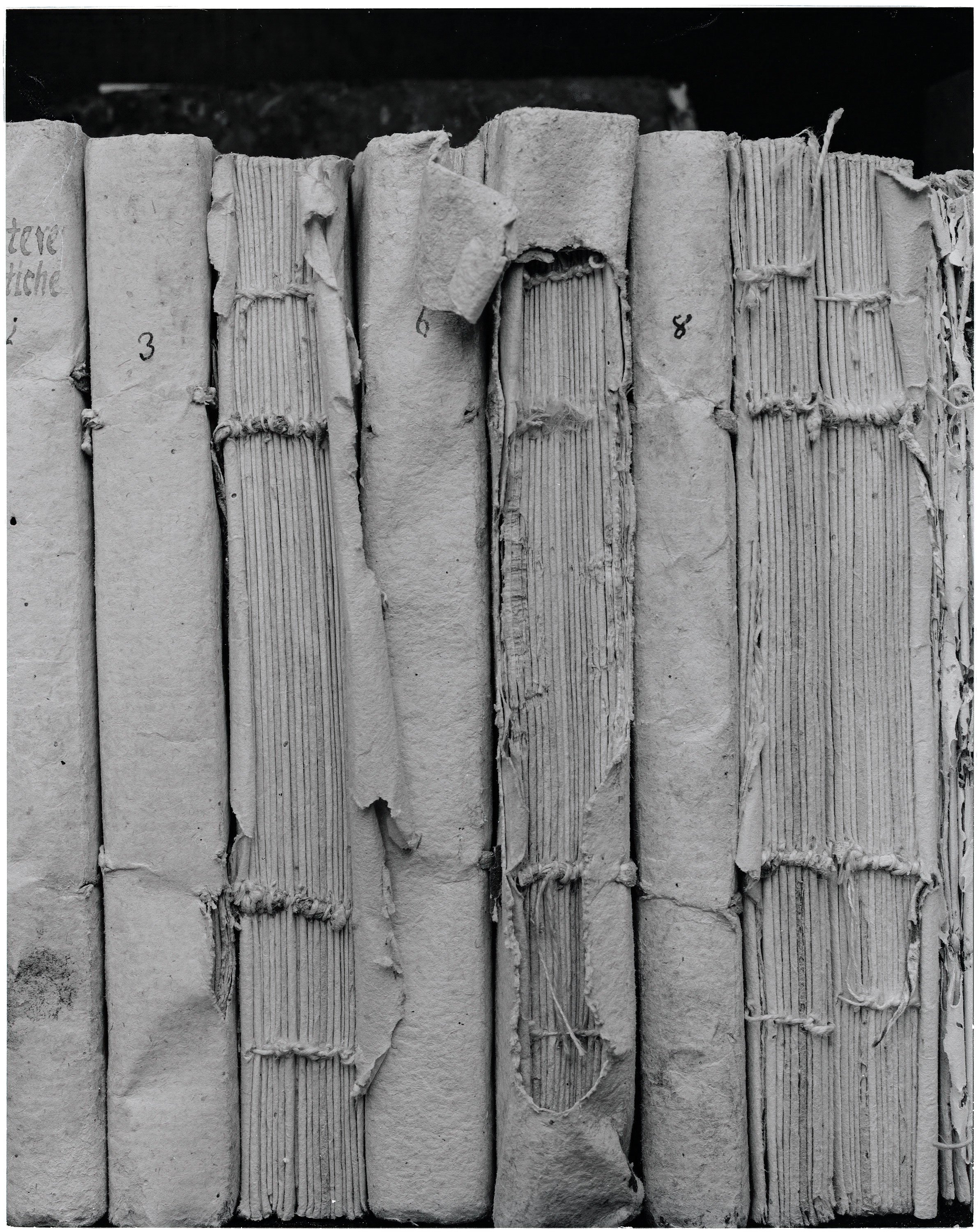 Harbour of the Soul. White did you say? A row of manuscript spines with frayed cords and worn covers.