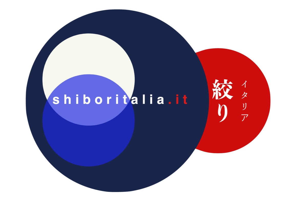 Logo con pallini sovrapposti di vari colori con testo 'shiboritalia.it' e caratteri giapponesi che significano 'Serata Italiana'.