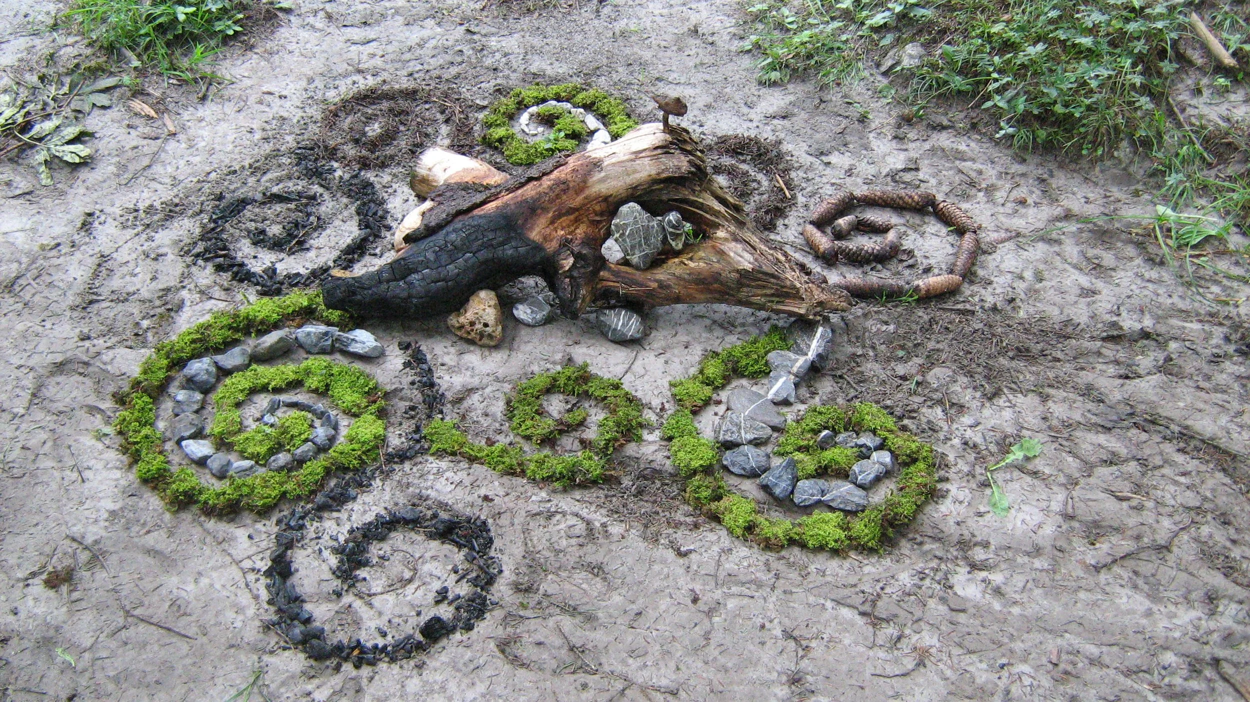 Landart: Verschiedene Natur-Materialien.