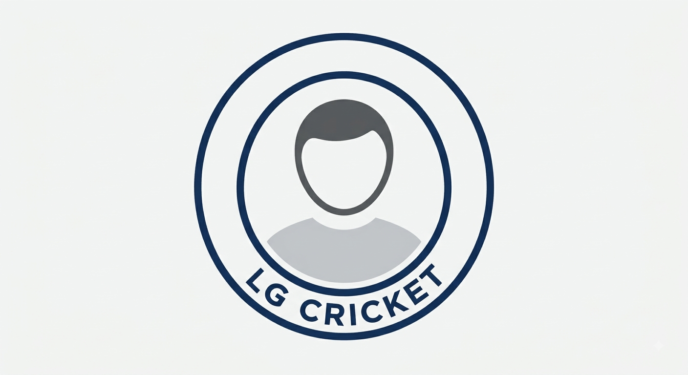 Graphic with an outline of a person's head and shoulders inside concentric circles; text reads "LG Cricket" underneath.