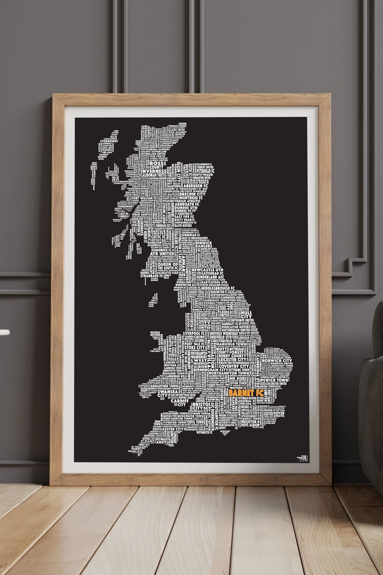 We design and sell football prints crafted from typography! The perfect print for the football fan in your life. Barnet FC highlighted.