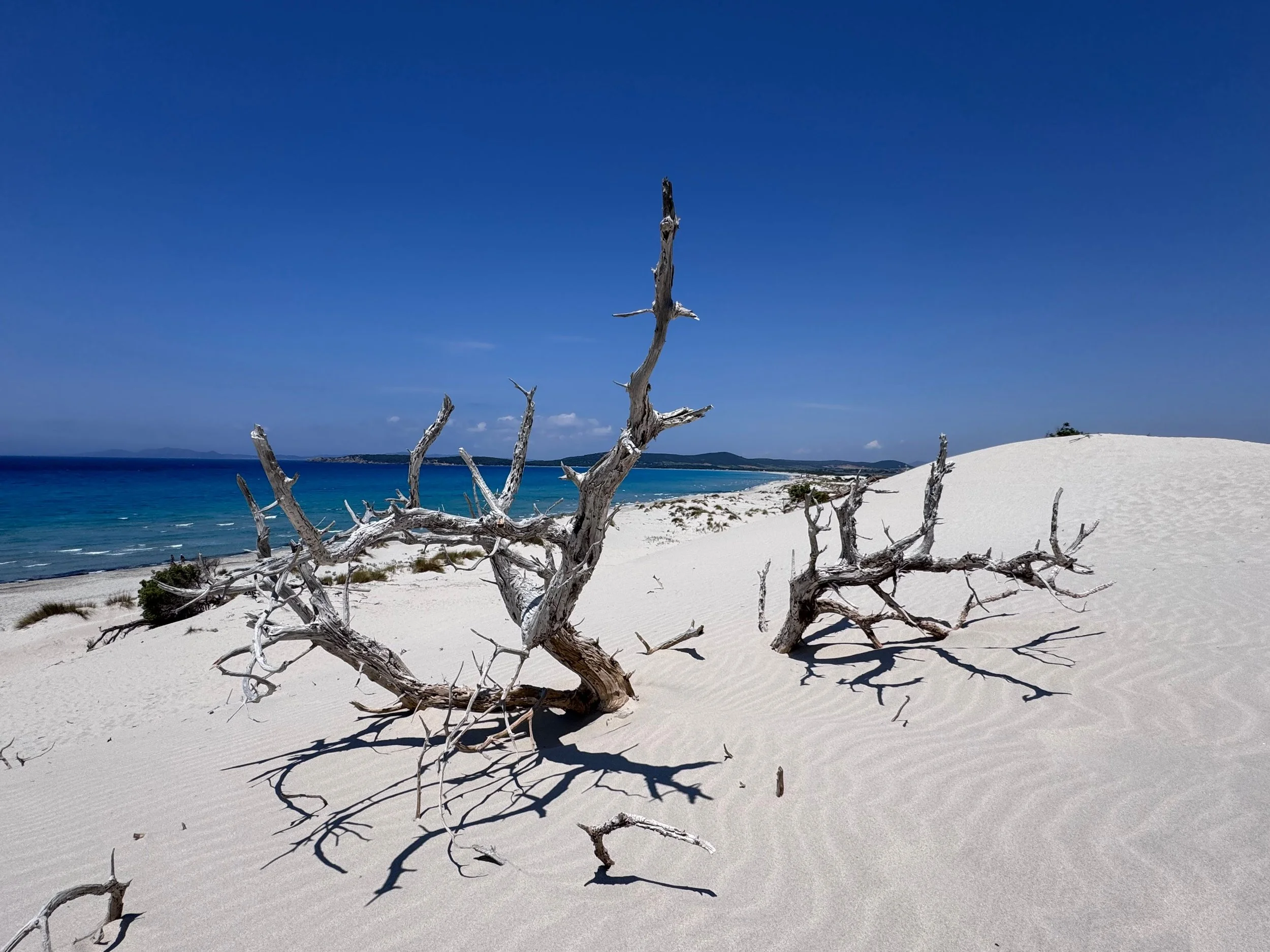 Wit zandstrand op Sardinië, waar het meenemen van zand en stenen verboden is