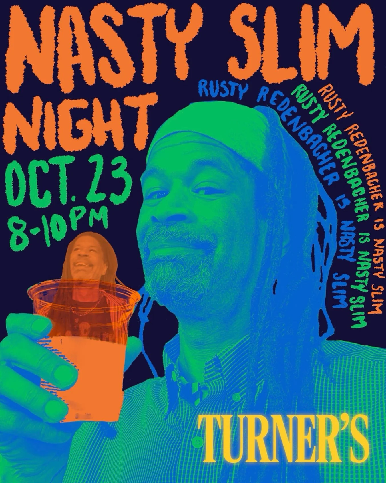 This Friday is Nasty Slim Night! 

Oct 23. 
8-10pm
Turners at @thestutzbuilding 

&ldquo;In Rusty Redenbacher&rsquo;s 2 decade plus run of the Indy music scene he has successfully captured the hearts of a progressive arts community on the verge of na