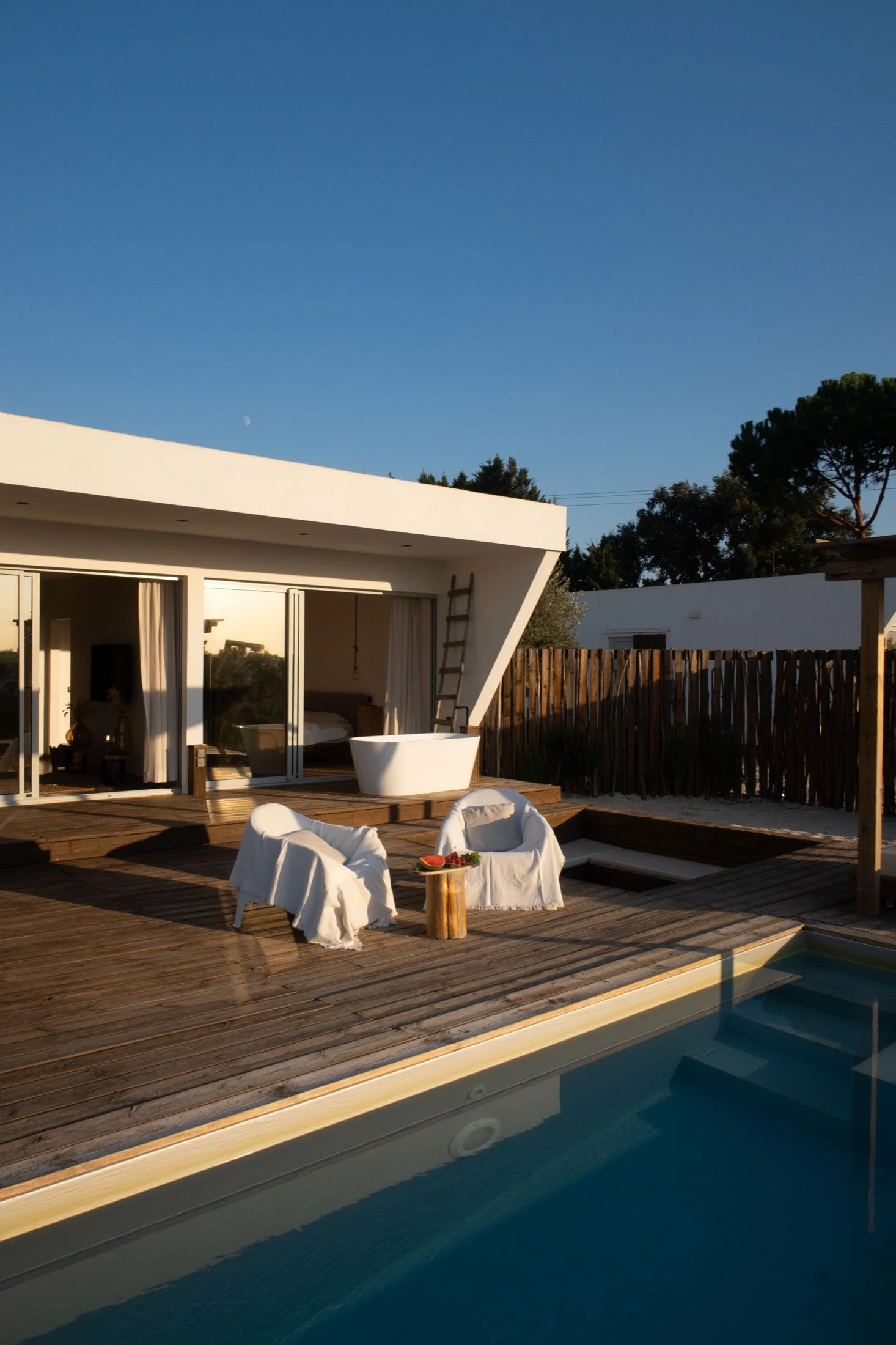 The terrace and pool in daylight