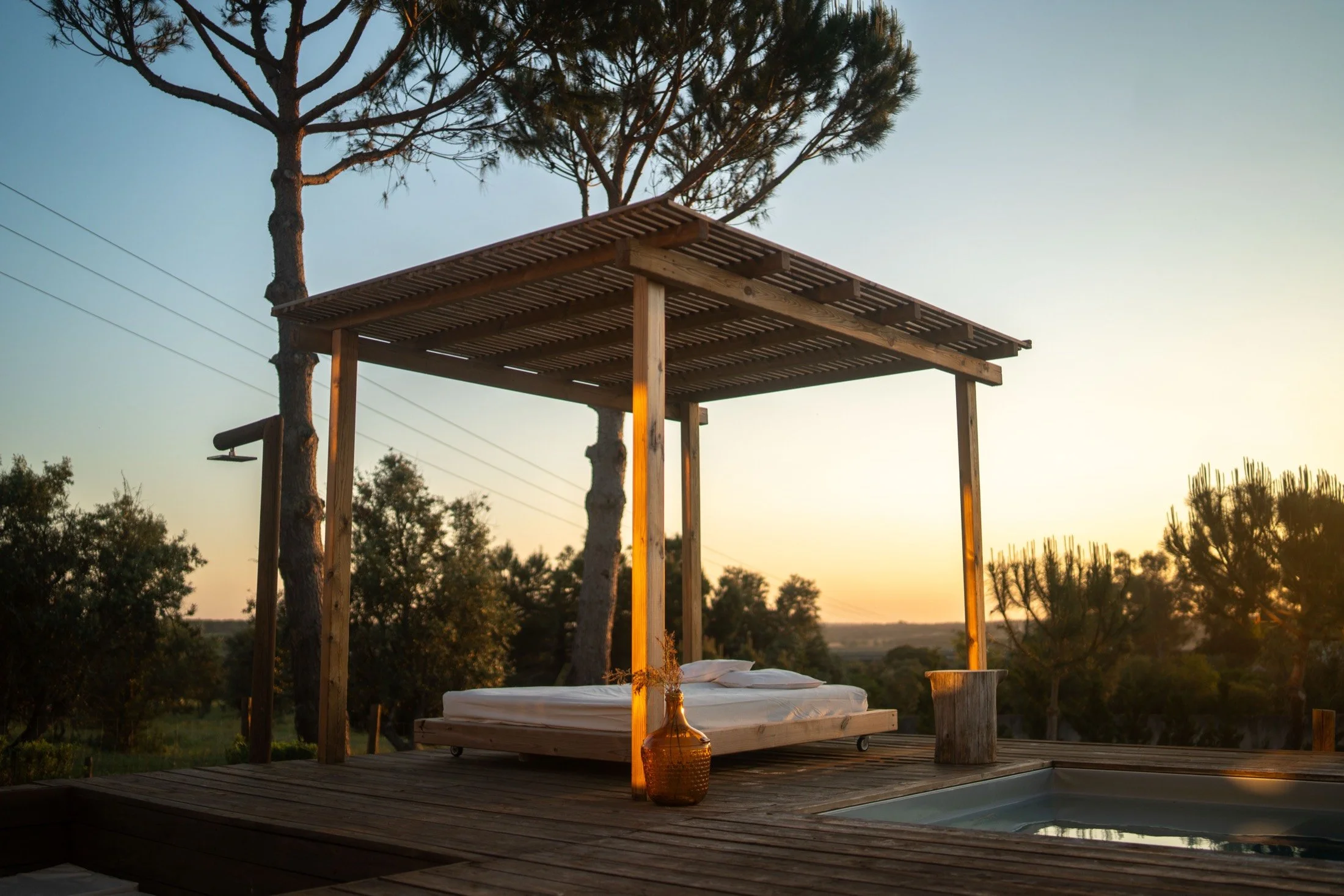 Pergola daybed at golden hour