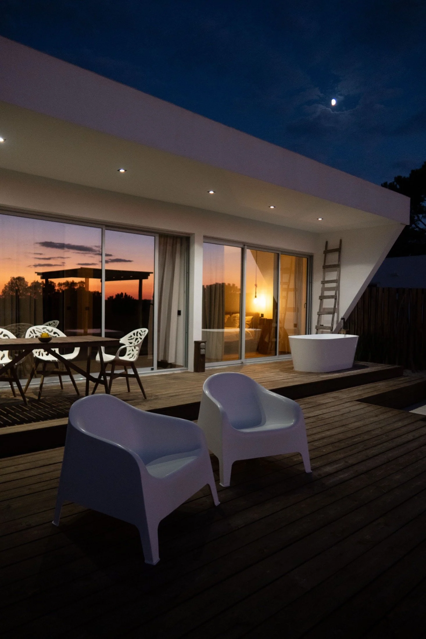 Outdoor dining at dusk