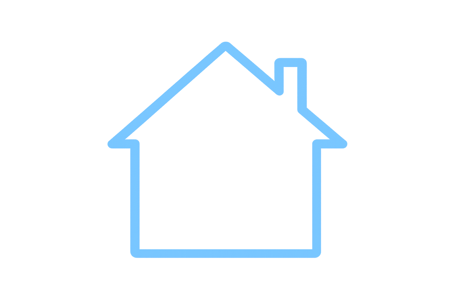Outline of a house in light blue on a black background.