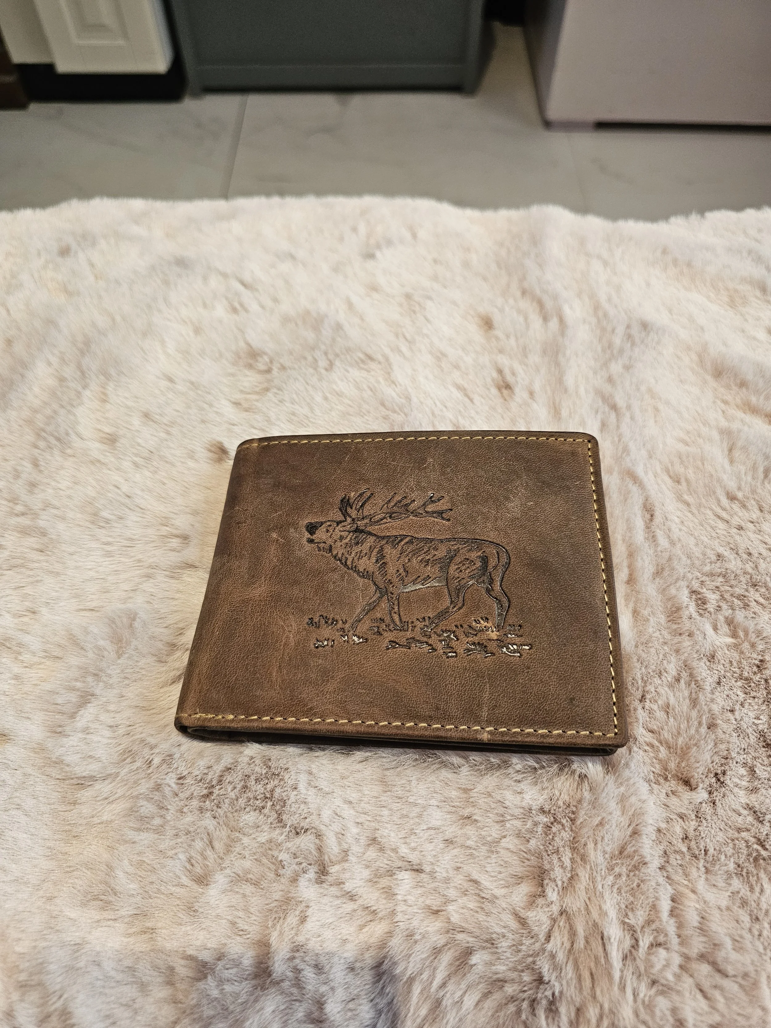 Horizontal - Portefeuille en cuir avec motif Cerf