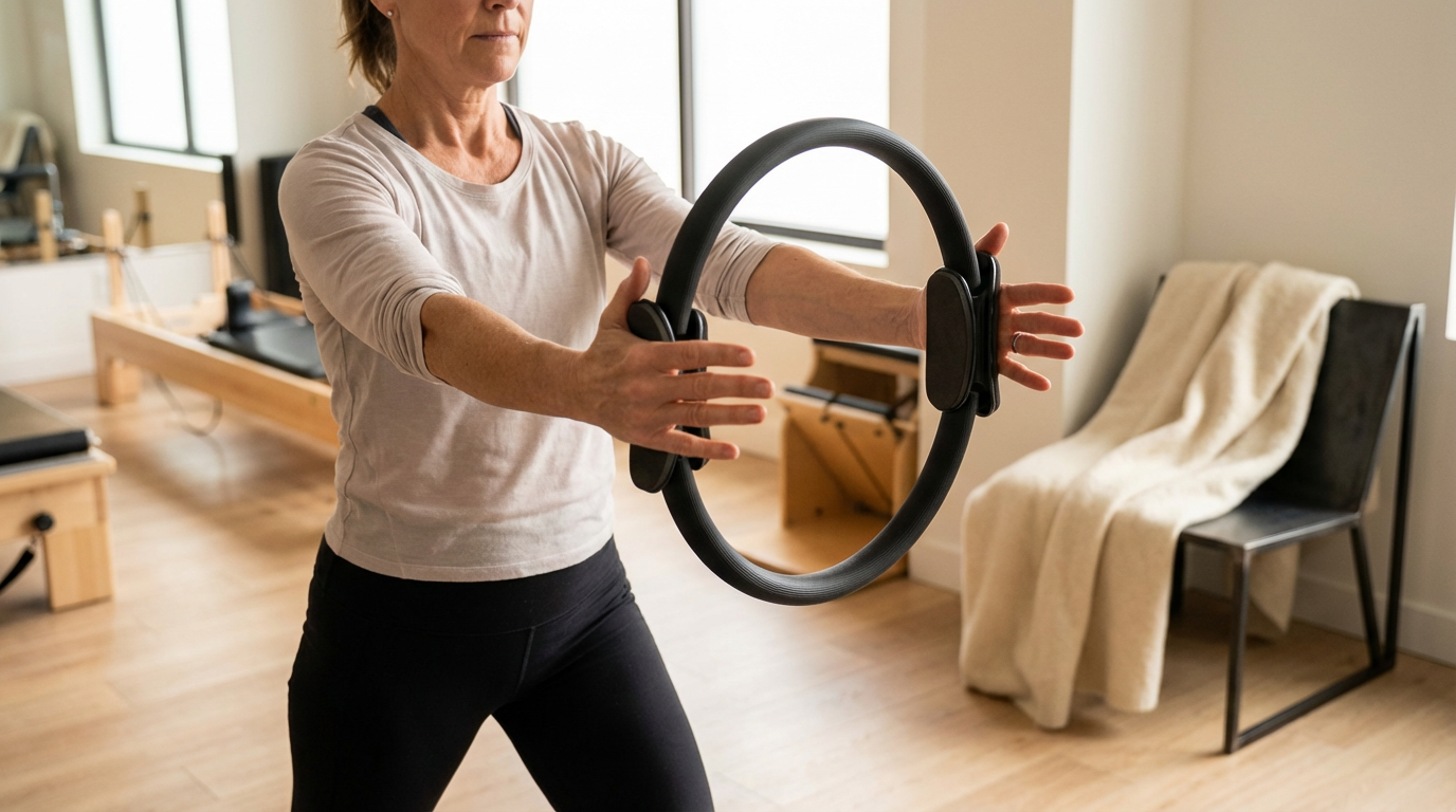 Woman using a Pilates ring during a personalised session