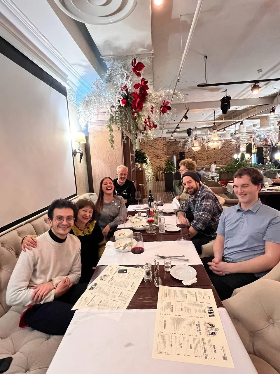 Group of travellers at dinner in Moscow, Russia