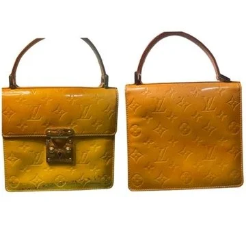 The Challenge:

This 1999 Louis Vuitton Vernis Spring Street had lost much of the vibrant charm that made it iconic. Years of UV exposure had turned the original finish into an uneven mustard yellow, while stains, scuffs, and wear left the bag lookin
