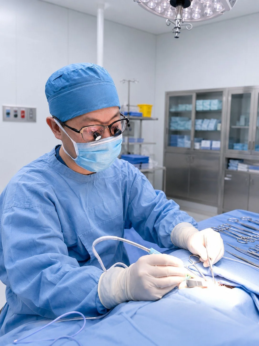 Dr. Zhang in a urological surgery in a clean world class operating room