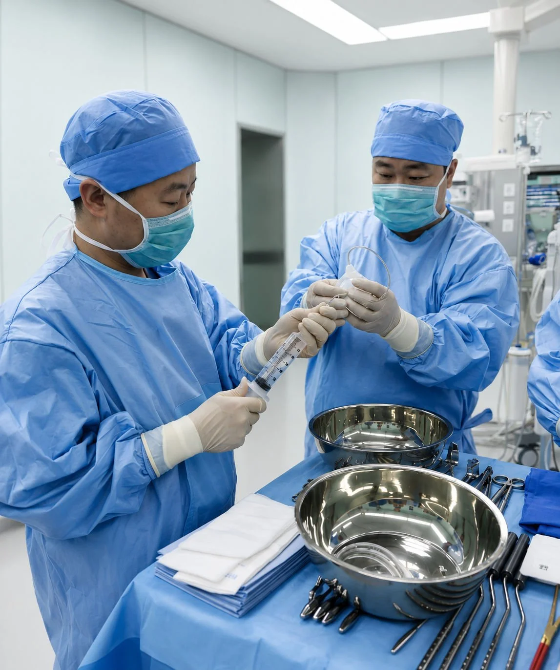 Dr. Zhang performing 3 piece penile implant in a operating room.