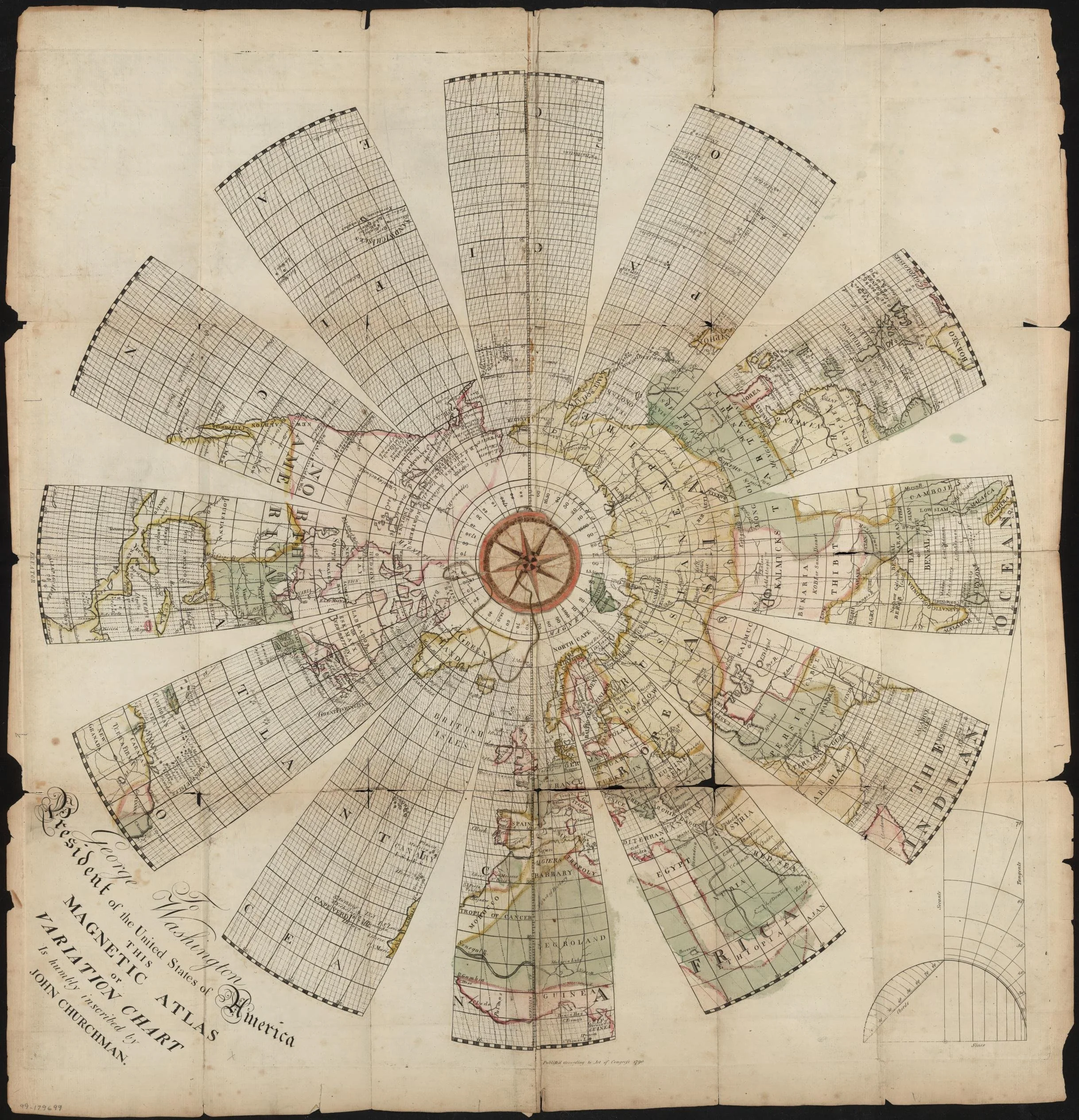 Map from the book, An Explanation of the Magnetic Atlas, or Variation Chart from 1790.