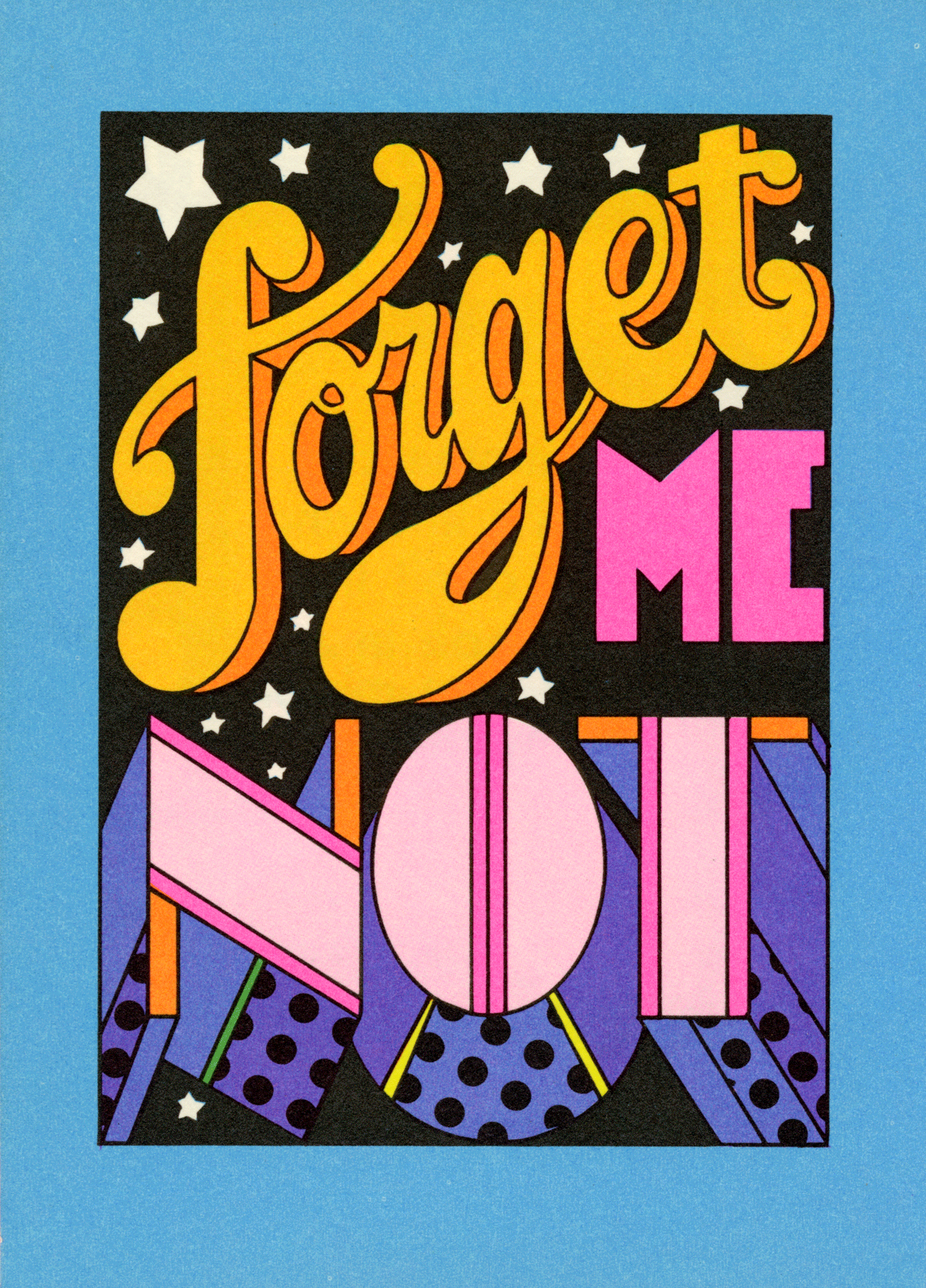 Colorful art with the phrase 'Follow Me' in stylized, bold, pink and yellow text against a black background, surrounded by stars and geometric shapes.