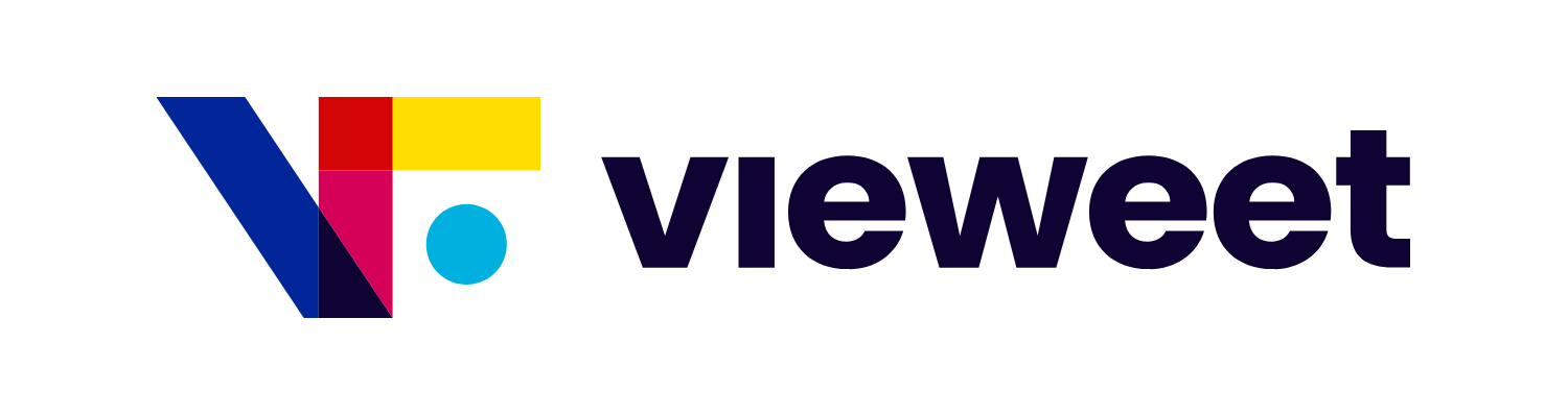 Colourful logo for Vieweet with stylized 'V' and geometric shapes, accompanied by the word 'vieweet'
