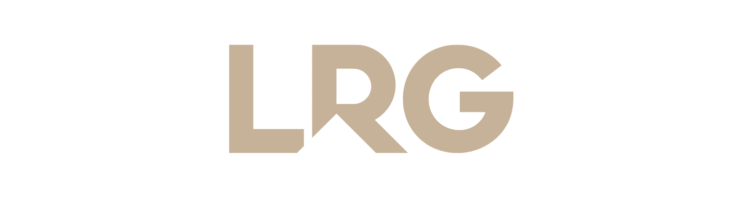 Logo of LRG in black and beige text