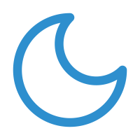 A blue outlined crescent moon on a black background