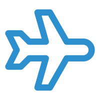 Outline of an airplane in blue.
