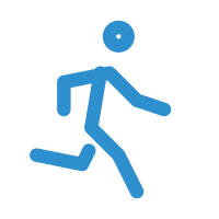 Blue icon of a person running