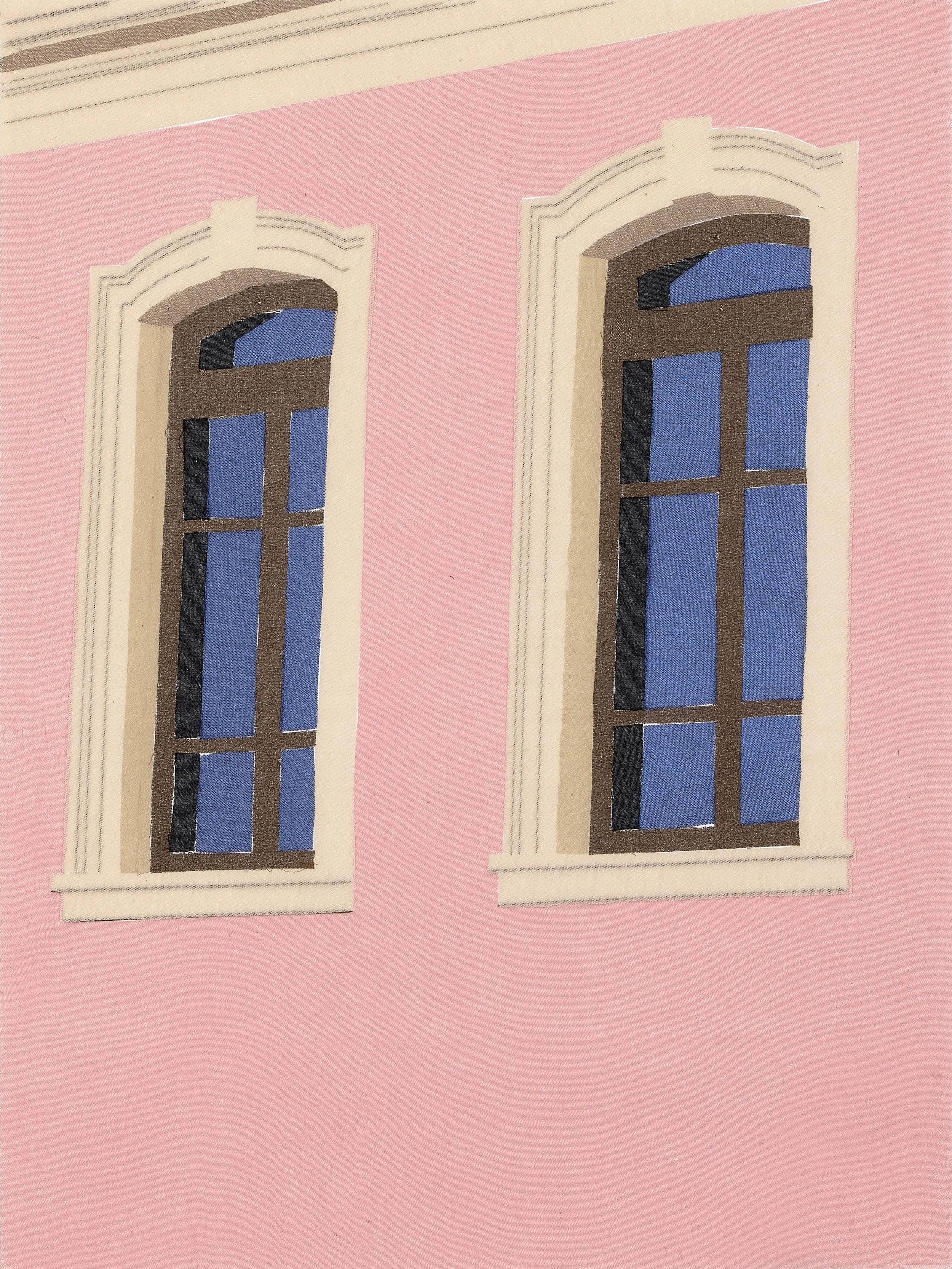 Two windows on a rose-colored wall