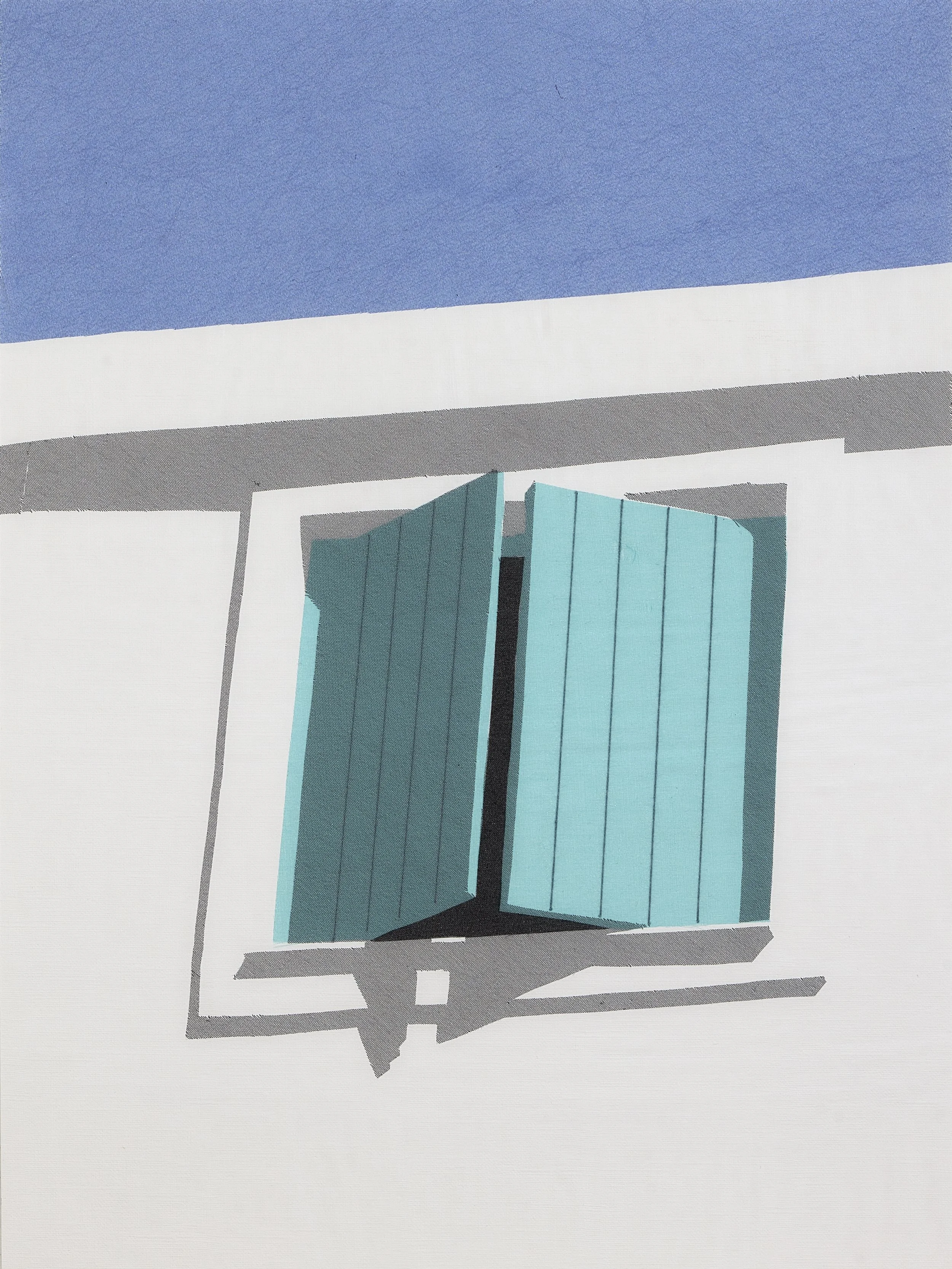 Turquoise shutter slightly ajar