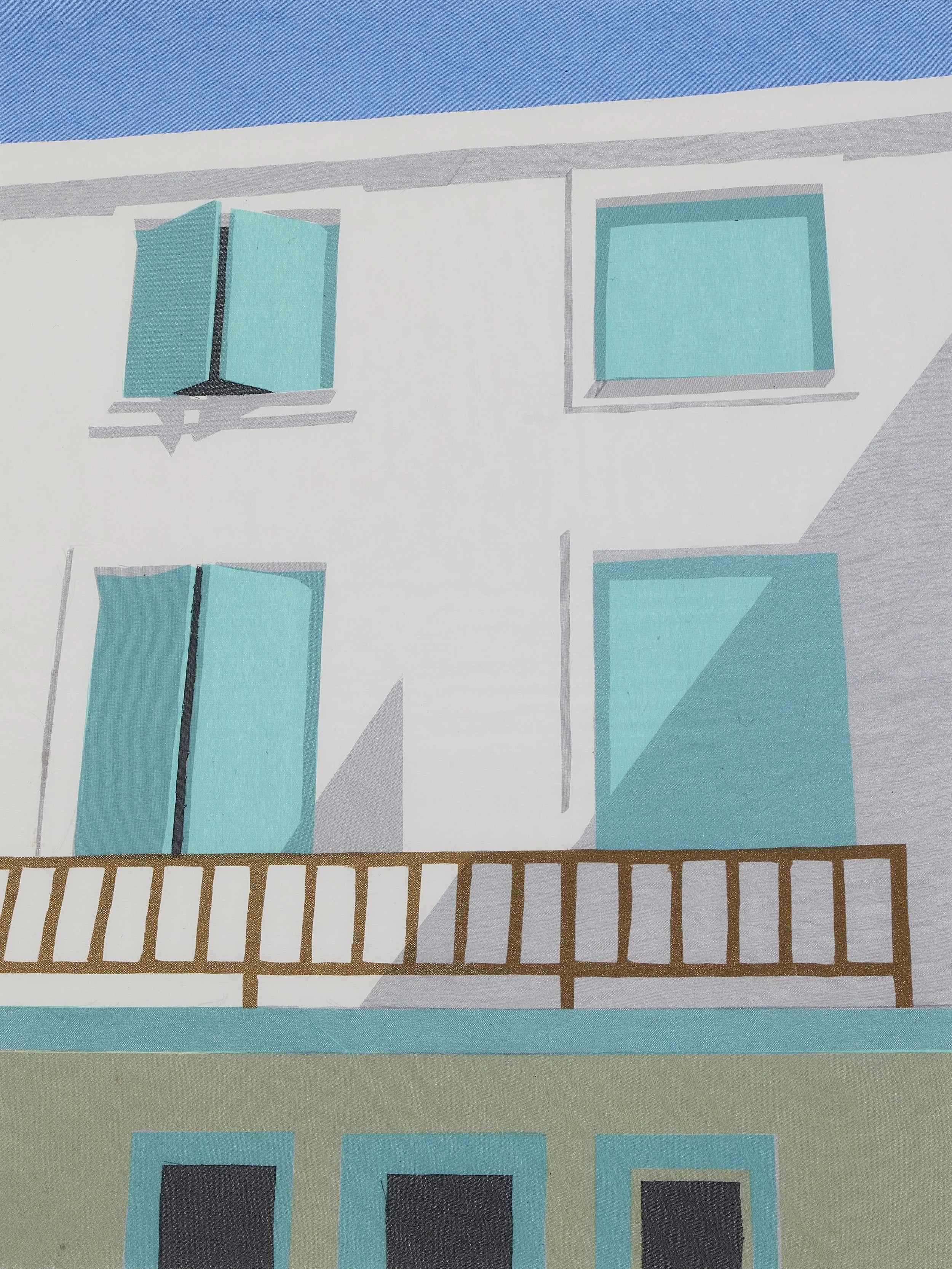 Facade with turquoise shuttered windows