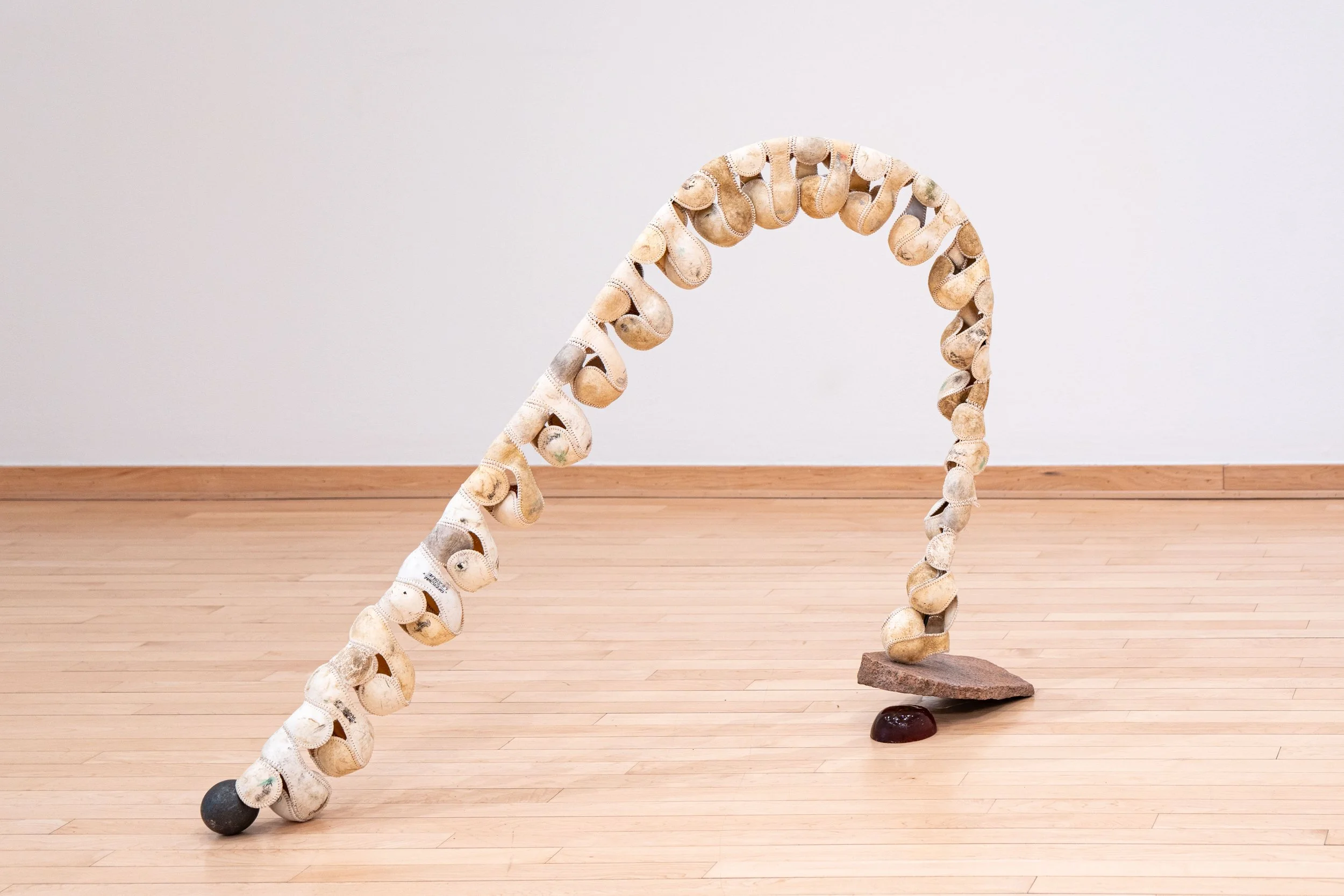   Spine —   Leather, silk, granite, steel, bearing balls, pine rosin, Darth Vader house key
 
Image courtesy of Priya Vaswani
