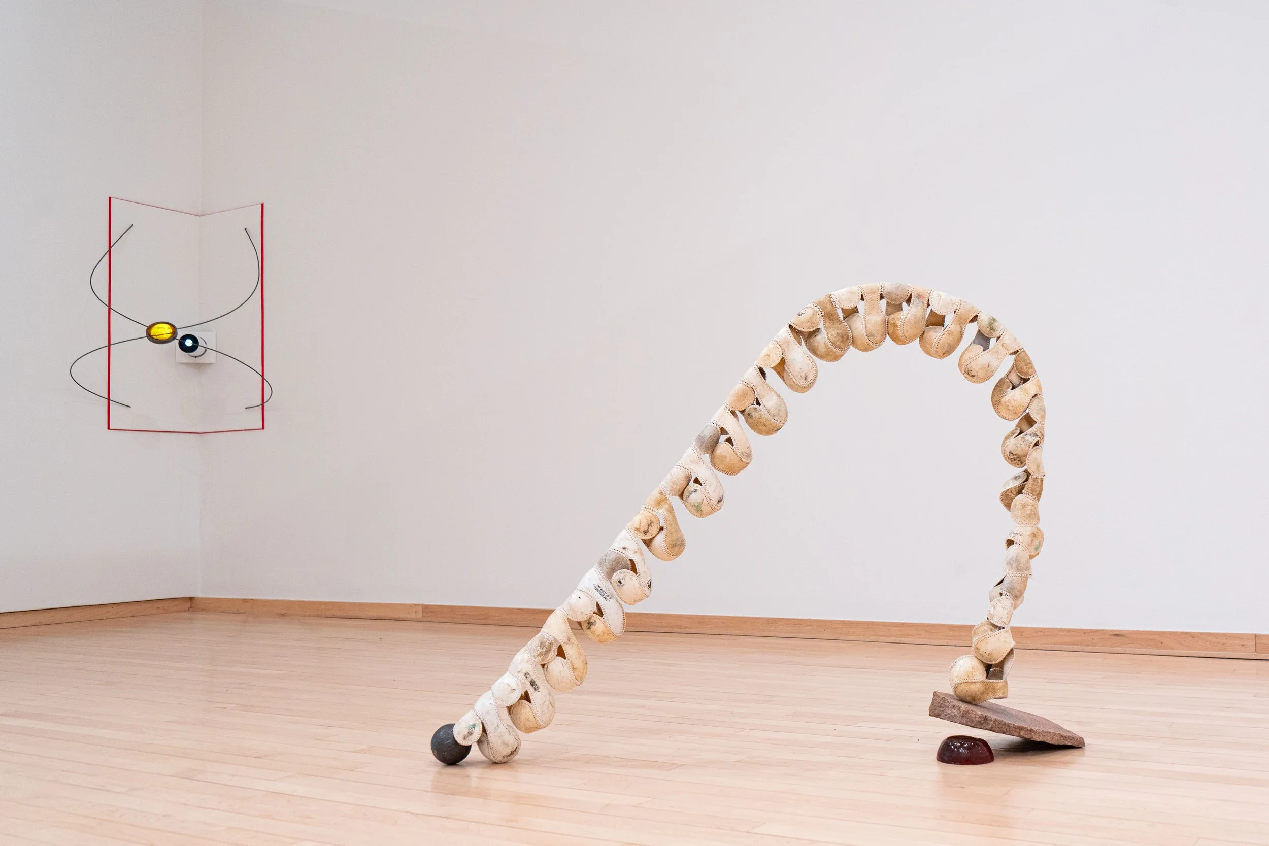   Spine —   Leather, silk, granite, steel, bearing balls, pine rosin, Darth Vader house key
 
Image courtesy of Priya Vaswani