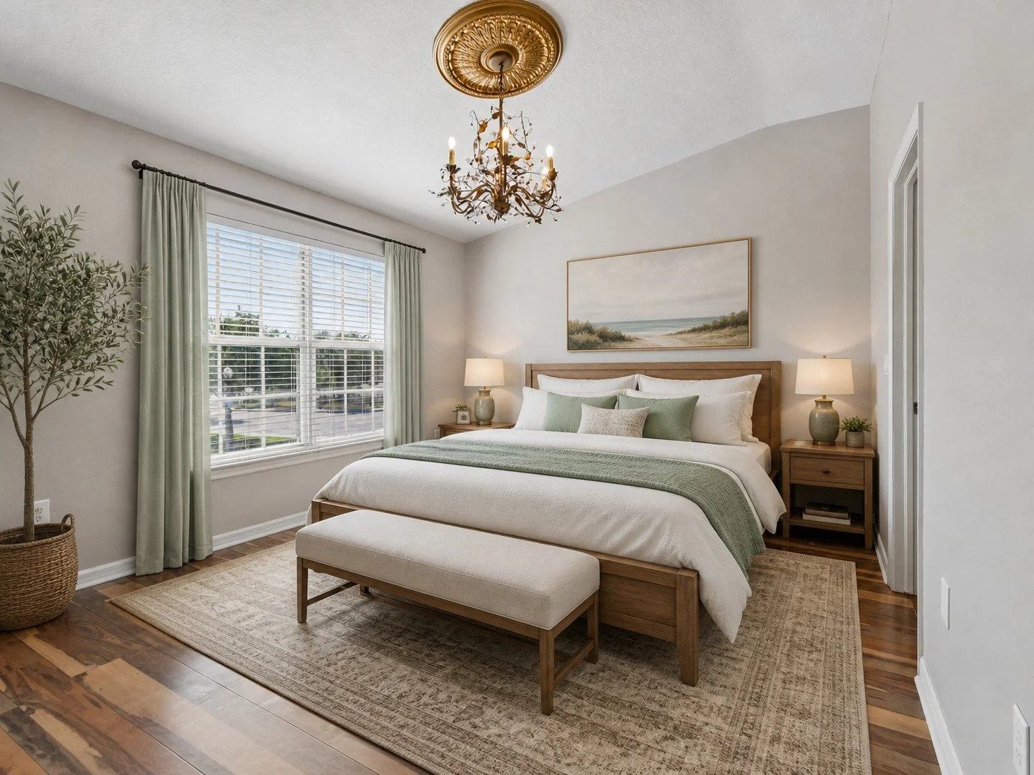 primary bedroom virtually staged with furniture