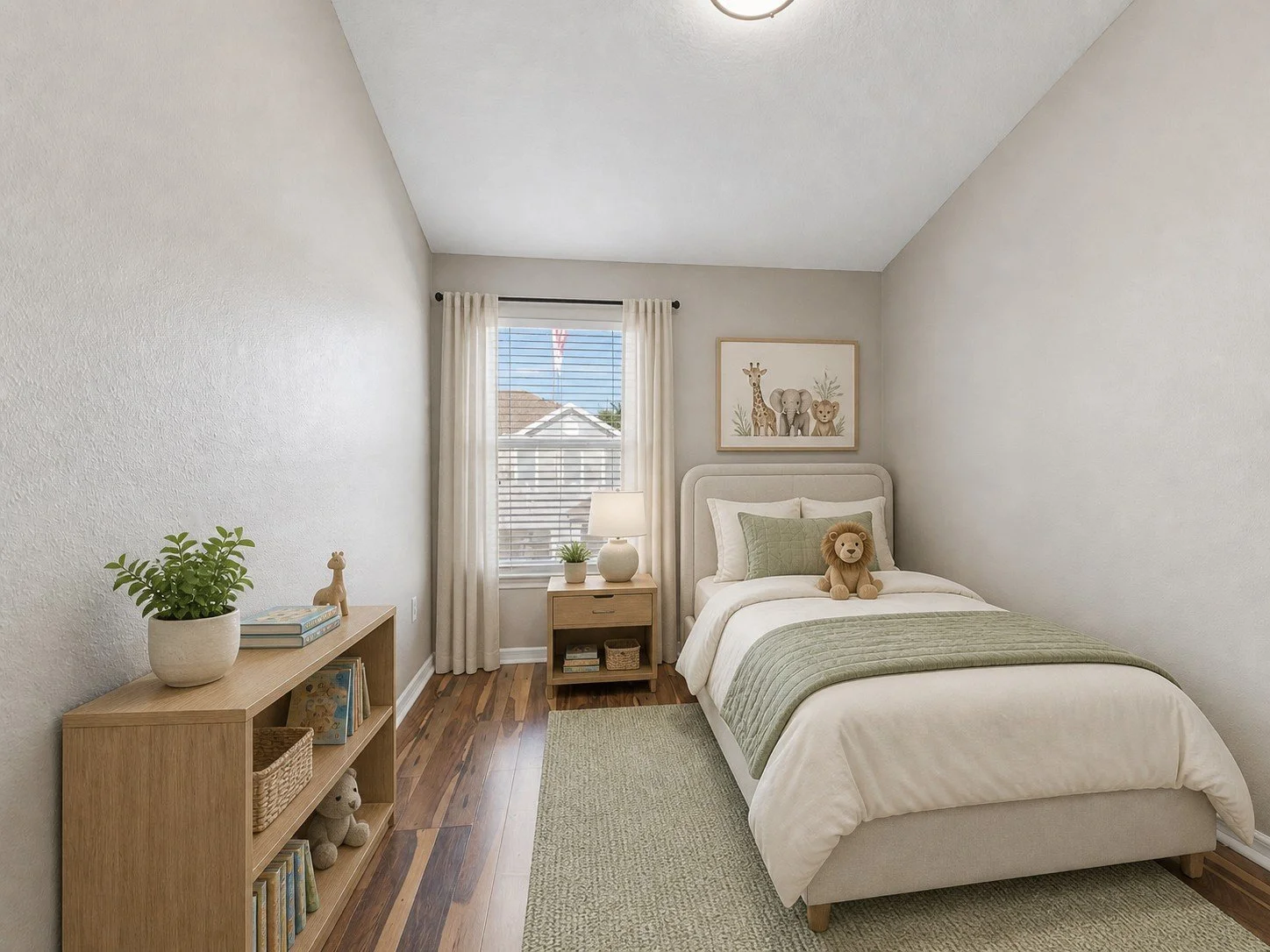 small bedroom virtually staged as childrens room